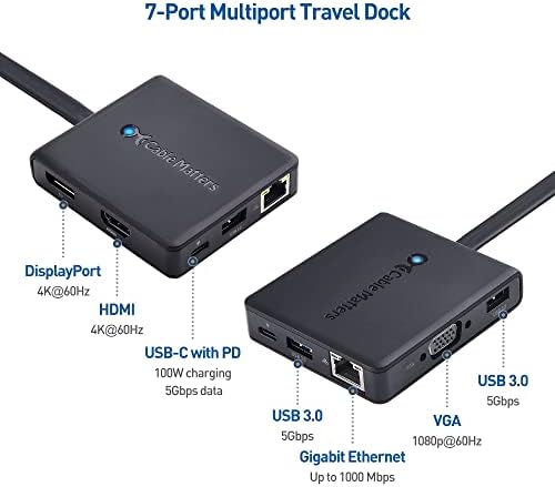 Maximize Your Productivity with the Cable Matters 7-in-1 USB C Hub: Triple Display & 100 W Charging for Mac Book Pro, Dell XPS & Surface Pro – HDMI, Display Port, VGA, 2 USB 3.0 Ports & Gigabit Ethernet for Seamless Connectivity and Efficiency