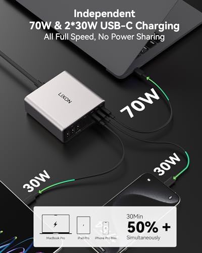 200 W Ga N IV USB-C Charging Hub – 8-Port Fast Charger Station with PD 65 W Laptop Power for Mac Book Pro/Air, i Phone 16/15/14, Galaxy S23/22 & Steam Deck – Ultimate Compact Solution for Multi-Device Efficiency and Safety