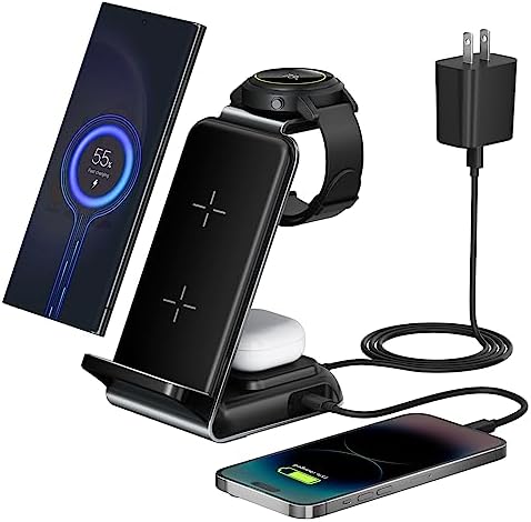 Ultimate Fast Wireless Charging Station for Samsung Devices – Sleek Qi Charger for Galaxy S23 Ultra, Z Flip, Fold 5/4/3, i Phone & More – Efficient Charging for Galaxy Watch 6/5 Pro and Buds – Safe, Tangle-Free Power Solution in White