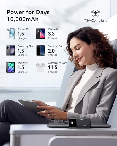 Ultra-Slim INIU Power Bank 10000 m Ah – 45 W PD Fast Charging Portable Charger with Dual USB-C Ports for i Phone 16, Samsung S25, Google Pixel, and More – Essential Travel Companion for On-the-Go Power Needs