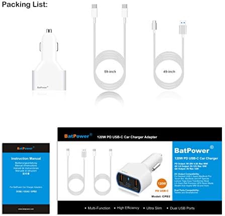 High-Power 120 W USB-C Car Charger for Laptops – Fast Charging Compatible with Mac Book Pro, HP, Dell, Razer, and Surface – Dual USB QC3.0 Output, 12 V-24 V Auto Power Supply with 59-Inch Cables – Reliable Vehicle Charger for On-the-Go Efficiency