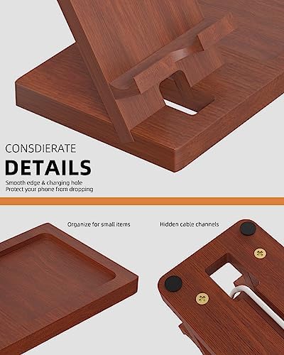 Cell Phone Stand with Tray, Wood Phone Docking Station for Men, Phone Holder for Desk, Men’s Docking Station and Organizer, Wooden Desk Organizer – Enhanced Compatibility and Speed