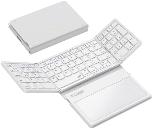 Ultimate Portable Bluetooth Keyboard with Touchpad – Foldable Full-Size Wireless Keyboard for Windows, Android & Mac – Sync 3 Devices, Premium PU Leather Design for Travel & Home Use