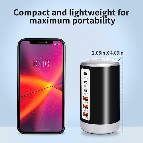 Power Up in Style: Universal 6-Port USB Charging Hub with Smart Identification Technology for i Phone, i Pad, and More – Compact, Fast Charging Station in Elegant Purple Finish for Home and Office Use
