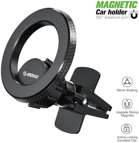 Esoulk Ring Magnetic Car Phone Holder – Ultimate Versatile Mount for Dashboard, Windshield & Air Vent – Strong Magnetic Grip for Enhanced Driving Safety – Compatible with Mag Safe & All Smartphone Models – Effortless Installation, Sleek Design, and Optimal Convenience for Modern Drivers