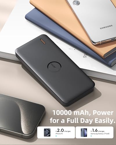 ROMOSS Ultra-Slim 10,000 m Ah Portable Charger – High-Speed Dual USB-C Power Bank for i Phone 16-11 & Samsung S24-S22 – Lightweight Travel Battery Pack with Fast Charging for On-the-Go Convenience