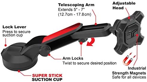 Tuff Tech 24600 Enhanced Magnetic Phone Holder with Adjustable Extension Arm – Ultimate Windshield/Dash Mount for Secure Smartphone Access and Navigation Convenience
