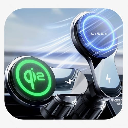 LISEN 15 W Qi2 Mag Safe Car Mount Charger – High-Speed Wireless Charging with Intelligent Cooling System for i Phone 16 Pro Max, Plus 15/14/13 Mini, and Qi-Enabled Devices – Secure Magnetic Hold & Adjustable Viewing Angles for Ultimate Convenience on the Road