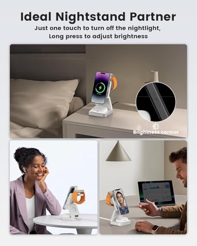 Revolutionary 3-in-1 Wireless Charging Station: 15 W Fast Charger for i Phone, Mag Safe Compatible, Foldable Travel Design for Apple Watch & Air Pods – Ultimate Convenience and Style for Your Nightstand or On-the-Go Power Needs