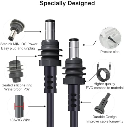Starlink Mini DC Power Cable with USB C to DC Adapter, USB C to DC Power Cable for Starlink Mini, Compatible with 65W+ PD 20V Protocol Power Supply/Source, Indoor/Outdoor Grey(15M+ USB-C Adapter) – Enhanced Compatibility and Speed