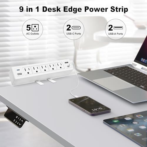 40 W Fast Charging Desk Clamp Power Strip with 4 PD20 W USB Ports and 5 Outlets – 1200 J Surge Protector for Enhanced Device Safety – Perfect for Home Offices, Workshops, and Gaming Stations – Durable Design for Easy Attachment to 1.65” Thick Tabletops