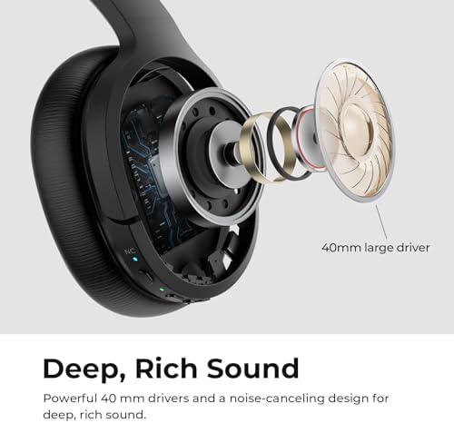 Unleash Superior Sound with Advanced Hybrid Active Noise Cancelling Over-Ear Headphones – Experience Rich Deep Bass, Effortless Bluetooth 5.2 Connectivity, and Unmatched 30-Hour Playtime in Elegant True Black Finish for Uninterrupted Listening Bliss
