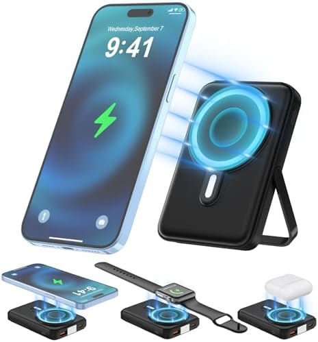 Effortlessly Stay Charged with the 10,000 m Ah 3-in-1 Magnetic Wireless Power Bank – Fast 22.5 W Charging for i Phone 15/14/13/12, Apple Watch, and Air Pods with LED Battery Indicator – Lightweight, Portable Design for Ultimate Convenience and Enhanced Compatibility