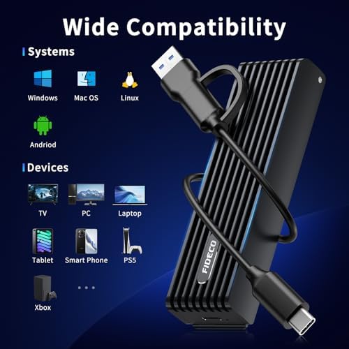 FIDECO High-Speed M.2 NVMe Enclosure – USB 3.2 Gen 2 Adapter for M & M+B Key SSDs, 10 Gbps Data Transfer, Tool-Free Setup, Durable Aluminum Alloy Design, Compact Sandwich Style, Enhanced UASP & Trim Support for Optimal Performance and Reliability