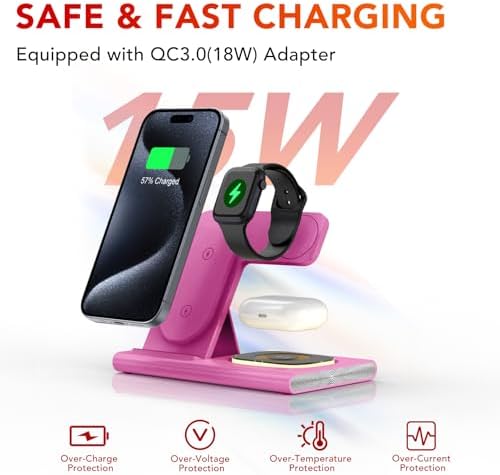 Ultra-Convenient 3-in-1 Foldable Wireless Charging Dock for Apple Devices – Rapid Power-Up Station for i Phone 16/15/14/13/12/11/X/XS, Apple Watch Series 10/9/8/7/Ultra2/Ultra/SE, and Air Pods Pro/2/3/4 – Lightweight Travel Charger with Integrated LED Light for Enhanced Portability and Efficiency