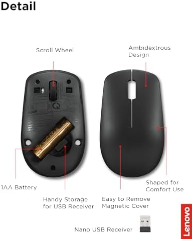 Lenovo 530 Wireless Mouse – Ergonomic Abyss Blue Design with 2.4 GHz Nano USB Receiver, 1200 DPI Optical Sensor for Precision Tracking, Lightweight & Portable for Effortless Navigation, Ideal for Left & Right-Handed Users, Perfect Companion for Work or Travel