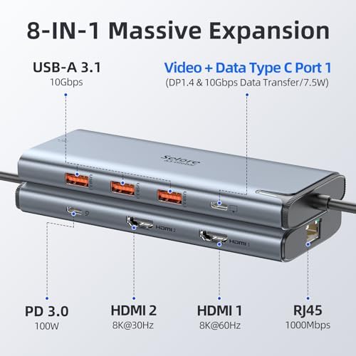 Ultimate 7-in-1 USB C Hub HDMI Adapter for Mac Book Pro & Air – High-Speed 4 K HDMI, Dual USB 3.0, SD/TF Card Reader, and 100 W Power Delivery – Compact and Durable Dongle for Seamless Connectivity with Dell XPS & Lenovo Think Pad