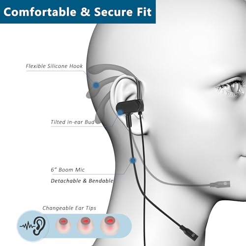 Wired 3.5 mm In-Ear Earbuds with Boom Mic – Ultimate Gaming Headset for Xbox, PS5, and Mobile Devices | Lightweight Design with Secure Wrap-around Hooks for Extended Comfort and Enhanced Audio Performance | Perfect for Gamers and Music Lovers | Exceptional Compatibility and Speed