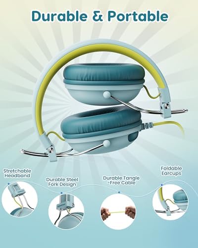 Safeguard Your Child’s Hearing with Durable Wired Headphones Featuring Volume Limiting Technology – Comfortable On-Ear Fit for Extended Use in School, Travel, and Entertainment – Enhanced Stereo Sound with 3.5 mm Compatibility – Available in Eye-Catching Blue and Red for Boys and Girls