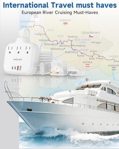 Ultimate Universal Travel Plug Adapter with PD30 W Fast Charging Hub – 3 Multi-Port Connectivity for International Travel, Featuring Dual USB-C & USB-A Outputs, 3 ft Extension Cord for Effortless Power in EU, US, UK, France & Spain – Perfect Solution for Global Adventurers Seeking Reliable Charging Options