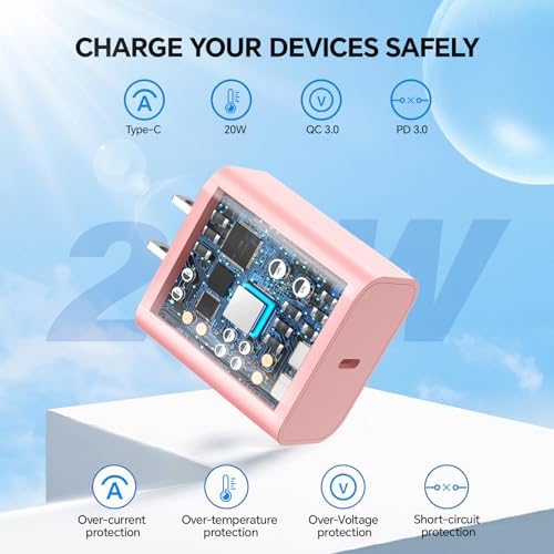 Lightning-Fast 20 W USB-C Wall Charger & 10 FT Cable for i Phone 15/16/Plus/Pro Max – Sleek Pink-Blue Power Adapter for Ultimate Charging Performance and Versatile Use