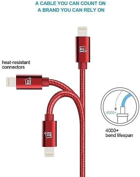 LAX MFi Certified Lightning Cable for i Phone & i Pad – 6 ft Durable Braided USB Cord with Fast Charging Capability for Enhanced Performance and Compatibility Across All Devices