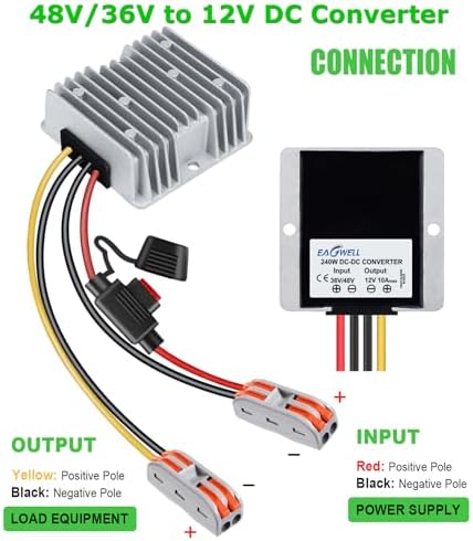 High-Performance 48 V to 12 V DC-DC Step Down Converter by Eagwell – 120 W Power Supply with Built-in Fuse for Maximum Safety – Perfect for Golf Carts, Scooters, RVs, and Marine Use – Reliable Voltage Reduction for Enhanced Device Efficiency and Versatility