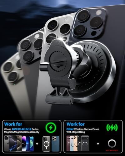KPON Mag Safe Wireless Car Charger Mount – 15 W Fast Charging Magnetic Holder for i Phone 12-16 & Samsung Devices with Mag Safe Cases – Ultimate Convenience for Navigation & Hands-Free Calls in Your Vehicle – Sleek, Durable Design for Enhanced Driving Experience