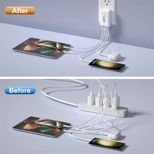 Excgood 40 W Multi-Port USB C Charger Block – 4-Port Fast Charging Wall Adapter with Dual PD & QC Technology, Compact Foldable Design for Travel, Compatible with i Phone 16/15 Pro Max/14/13, i Pad, Galaxy S23 – Sleek Black Finish, 2-Pack for Ultimate Device Compatibility and Efficiency