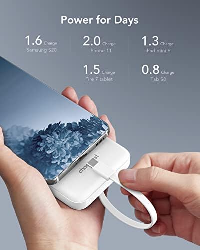 Ultra-Slim 10,000 m Ah Portable Power Bank with Built-In Charging Cables – 6 Outputs, 3 Inputs, Fast 3 A Charging for Universal Device Compatibility – Essential Travel Battery Pack for i Phone, Samsung, Google Pixel, LG, and More