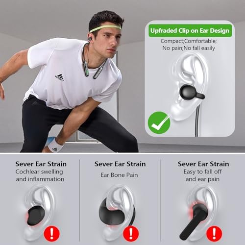 Revolutionize Your Listening Experience with kurdene Open Ear Clip Bluetooth Headphones – Advanced Bone Conduction Neckband Earbuds Featuring TF Card Slot, 100 Hours of Playtime, and Built-in Microphone for Crystal Clear Calls – Perfect for Active Lifestyles like Running, Riding, and Skating with Unmatched Comfort and Enhanced Situational Awareness in Sleek Black