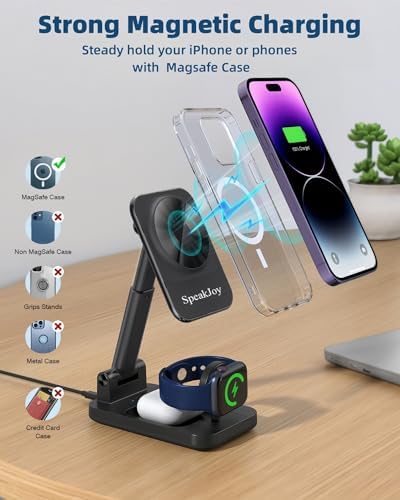 Versatile 3-in-1 Magnetic Phone Charger Stand – Foldable Mag Safe Wireless Charging Station for i Phone 16, i Phone 15, Samsung, Google, Apple Watch, and Air Pods – Enhanced Speed and Compatibility for Modern Lifestyles