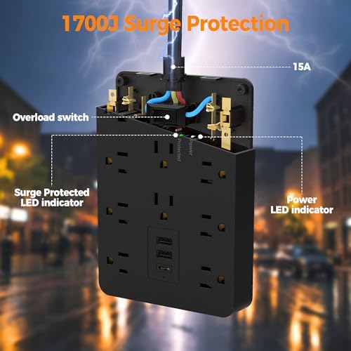 TESSAN 10 FT Surge Protector Power Strip with 10 AC Outlets & 3 USB Ports (1 USB-C) – Premium Multi-Plug Charging Station for Home, Office & Dorm Rooms with 1700 Joules of Surge Protection – Efficient & Versatile Power Management Solution