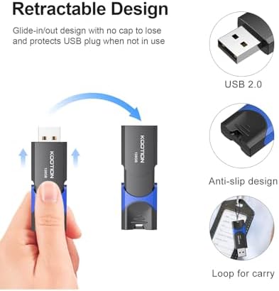 KOOTION 256 GB USB 3.0 Flash Drive – High-Speed Retractable Thumb Drive with Rugged Design and LED Indicator for Reliable Data Storage and Transfer – Ideal Memory Stick for Professionals and Students