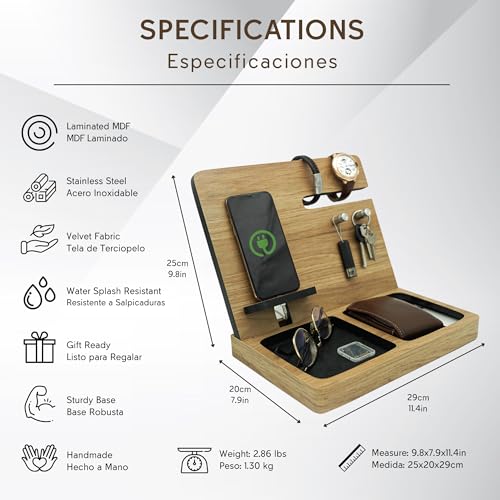 Namore Premium Wood Desk and Nightstand Organizer – Multifunctional Charging Station for Phones & Essentials – A Stylish Solution for Enhanced Workspace Efficiency – Perfect Gift for Men, Dads, & Professionals – Elegant Design with Universal Device Compatibility