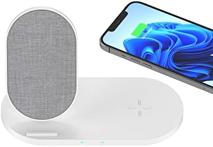 Novo Dual Wireless Charging Dock Station | Chic Linen Fabric Design | 15 W Fast Charge for i Phone 16/15/14/13/12/X & Samsung S23/S22/S21 | Seamless Device Compatibility & Space-Saving Elegance for Modern Workspaces