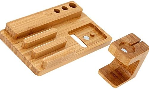 Eco-Friendly Bamboo Multi-Device Charging Dock Station – Stylish i Phone, i Watch, and i Pad Holder for Efficient Power Management and Clutter-Free Desktops – Universal Compatibility with i Phone 16-11 Pro Max and i Pad Mini/Air/Pro 2-3 Models – Premium Sustainable Design for Modern Workspaces