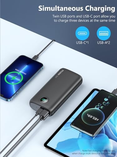 High-Capacity 40,000 m Ah Portable Power Bank with PD 30 W & QC 4.0 Fast Charging, Dual USB + Type-C Outputs, Built-in LED Flashlight & Real-Time Battery Display – Ultimate Travel Companion in Carbon Black for All Your Devices