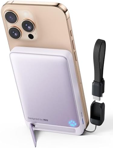 Ultra-Slim 10,000 m Ah Magnetic Power Bank for i Phone 16-12 – INIU Qi2 Certified 45 W Fast Charger with Integrated Kickstand & Lanyard USB-C Cable – Rapid 15 W Wireless & 45 W Wired Charging, Compact Design for Seamless Portability – Industry-Leading 3-Year Care Included