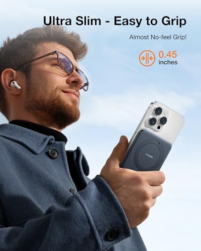 TORRAS Magnetic 10000 m Ah Portable Power Bank – Ultra-Slim Wireless Charger for i Phone with Fast Charging & Integrated O-Stand, Compatible with Mag Safe, 16 Pro Max, Pro, 15, 14, 13, 12 – Essential Travel Companion for Effortless Connectivity