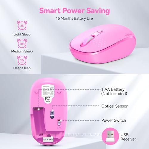 TECKNET 2.4 GHz Wireless Mouse – Ultra-Quiet & Portable Computer Companion with Adjustable DPI, USB Receiver, and Ergonomic Design for Seamless Use Across Chromebook, Laptop, PC & Mac – Enhance Productivity Effortlessly