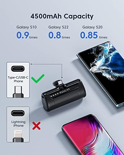 Compact Kuulaa 4500 m Ah Portable Phone Charger with Integrated USB-C Plug – Ultimate Travel Power Bank for i Phone 15/16, Samsung S22/S23 & Android Devices – Fast Charging, Lightweight Design for On-the-Go Convenience