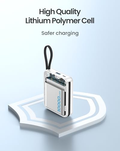 Compact 10,000 m Ah Portable Charger with Built-In Cable – Fast Charging Mini Power Bank for i Phone, Samsung, and Android Devices – Smart LED Display for Battery Monitoring – Ultimate Travel Companion for On-the-Go Power Solutions