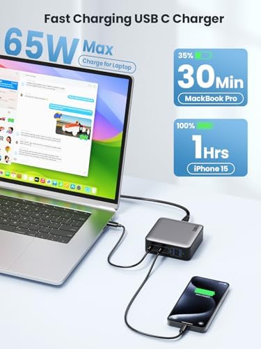 200 W Ga N III USB C Charging Hub – 6-Port Fast Charging Station for Laptops and Devices – PD 65 W Compatible with Mac Book Pro, i Pad, i Phone 15/16, Galaxy S23/S24, Steam Deck & More – Ultimate Universal Charger for Home, Office & Travel