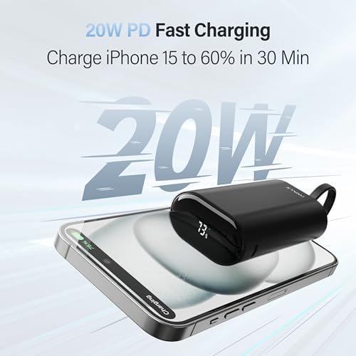 Ultimate i WALK 9600 m Ah Fast Charging Power Bank with Built-in USB-C Cable – 20 W PD External Battery for i Phone 15 Series, Samsung, Android, i Pad Pro/Air & Air Pods – Lightweight & Convenient Charging Solution for Travel & Daily Use