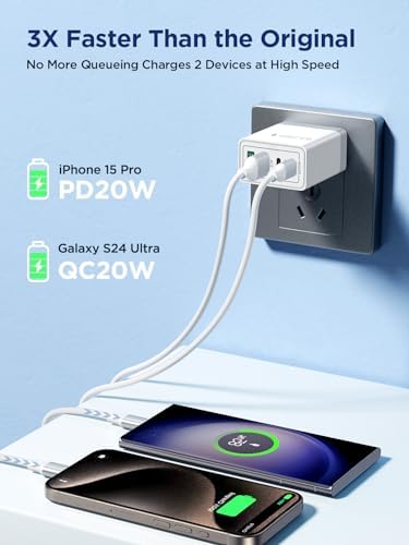 Aioneus 40 W USB C Fast Charging Block – 4-Port Dual PD & QC Wall Charger for i Phone 11-16, i Pad & Samsung Devices – Compact, High-Performance Power Adapter with Enhanced Safety Features for Home & Travel