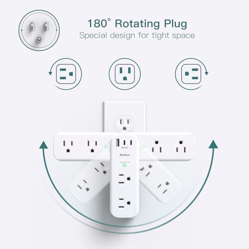 Ultimate Surge Protector and Outlet Extender with 6 AC Ports and 3 USB Charging Options (1 USB-C) – Smart Rotating Power Strip for Home, Office, and Travel – 1800 Joules Surge Defense, ETL Certified for Enhanced Device Protection and Efficiency