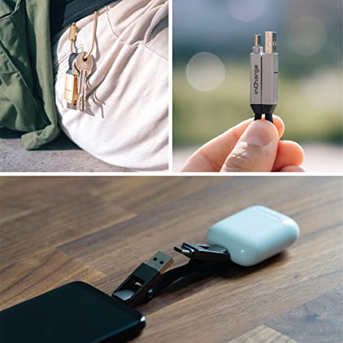 Ultimate 6-in-1 Keychain Charger: Rolling Square in Charge 6 – USB C, Lightning & Micro-USB Cable for Smartphones, 15 W Fast Charging, Stylish Gold Finish, Universal Compatibility for On-the-Go Power Solutions