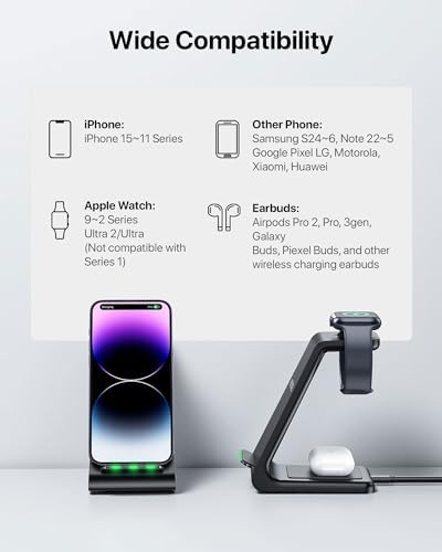 Intoval Premium 3-in-1 Wireless Charging Hub for Apple Devices – Fast & Efficient Dock for i Phone 16/15/14/13/12/11, Apple Watch Series 10/9/8, & Air Pods Pro – Sleek Space-Saving Design Perfect for Home or Office – Effortless Multi-Device Management with Advanced Compatibility