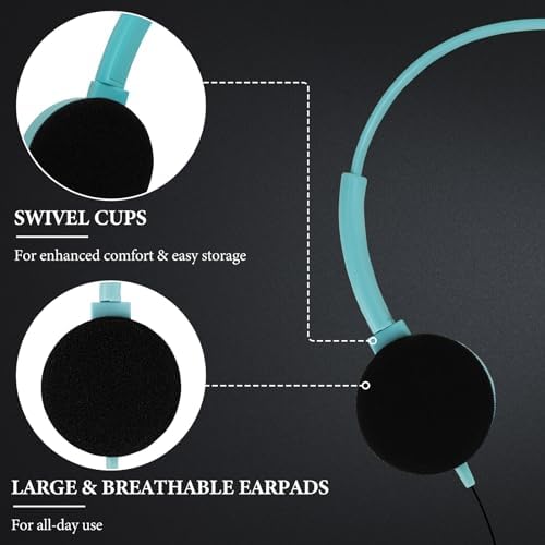 GEEKRIA 12-Pack Classroom-Ready Wired Headphones – Adjustable On-Ear Design for Kids and Students, Perfect for Learning Environments, Libraries, and Group Activities – Durable Headset with Superior Comfort and Device Compatibility for Enhanced Focus and Collaboration